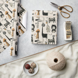 Abstracte komische duistere safaridieren cadeaupapier