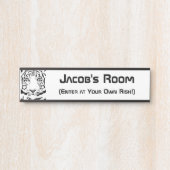 Abstracte kop van zwarte en witte tijger deurbordje (Voorkant)