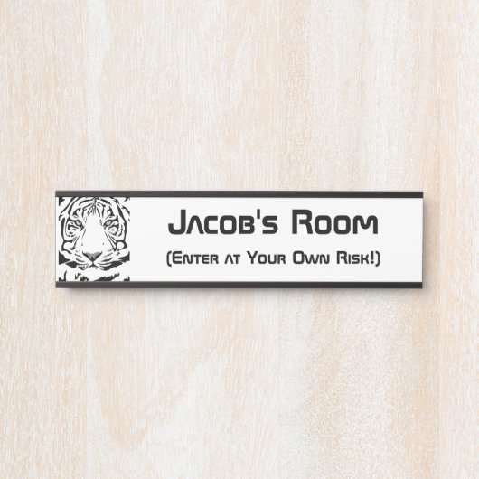 Abstracte kop van zwarte en witte tijger deurbordje (Voorkant)