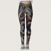 Abstracte koperen veren print op zwart leggings (Voorkant)