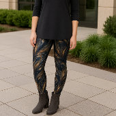 Abstracte koperen veren print op zwart leggings