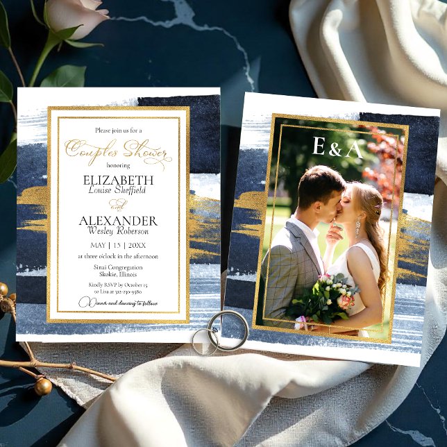 Abstracte koppels doucheuitnodiging | Blauwe foto (Creator heeft geüpload)