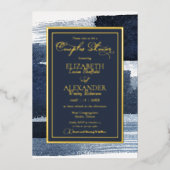 Abstracte koppels doucheuitnodiging | Goudblauw Folie Uitnodiging (Voorkant)