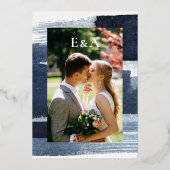 Abstracte koppels doucheuitnodiging | Goudblauw Folie Uitnodiging (Achterkant)