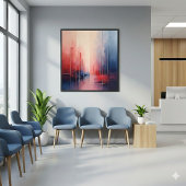 Abstracte koraal- en blauwe geometrische kunst poster