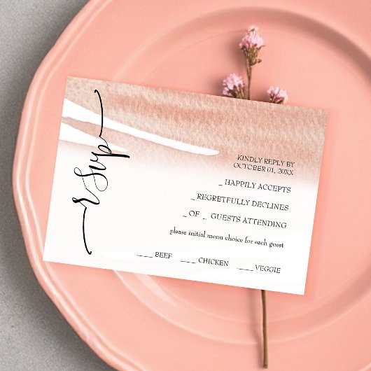 Abstracte Koraal Waterverf Handgeschilderd RSVP Kaartje