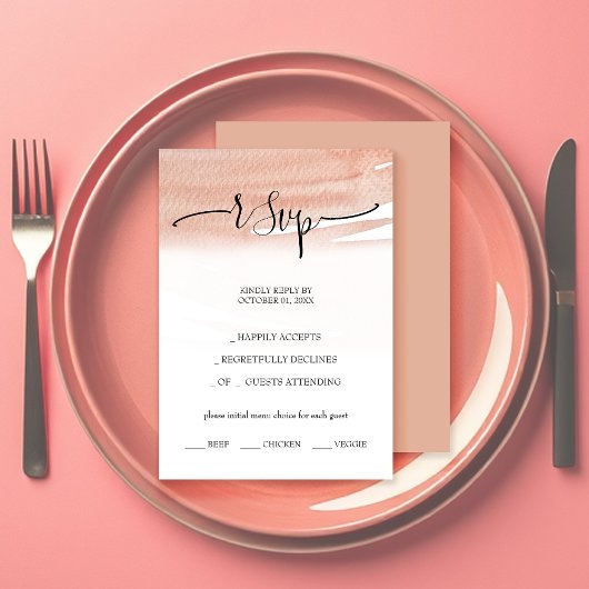 Abstracte Koraal Waterverf Handgeschilderd RSVP Kaartje