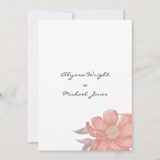 Abstracte koraalbruine roze florale bruiloft kaart (Achterkant)
