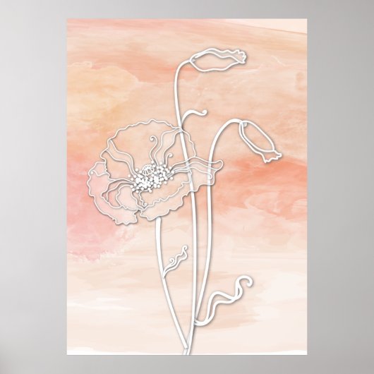 Abstracte koraalWaterverf en papavers 2 Poster (Voorkant)