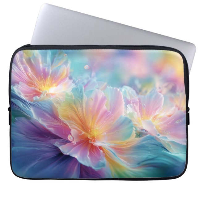 Abstracte kosmische bloemexplosie in pastel laptop sleeve (Voorkant)
