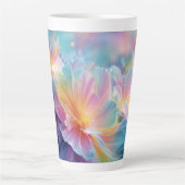 Abstracte kosmische bloemexplosie in pastel latte mok (Voorkant)