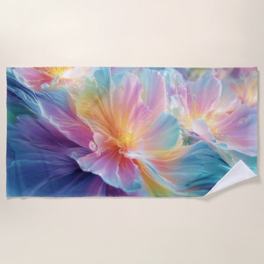 Abstracte kosmische bloemexplosie in pastel strandlaken (Voorkant)