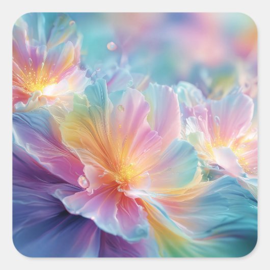 Abstracte kosmische bloemexplosie in pastel vierkante sticker (Voorkant)