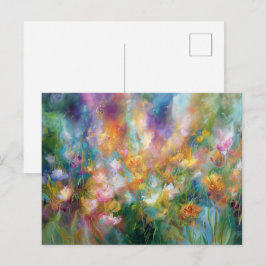 Abstracte kosmische bloemexplosie in pasteltinten briefkaart