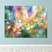 Abstracte kosmische bloemexplosie in pasteltinten canvas afdruk (Insitu (Houten vloer))