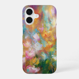 Abstracte kosmische bloemexplosie in pasteltinten iPhone 16 hoesje