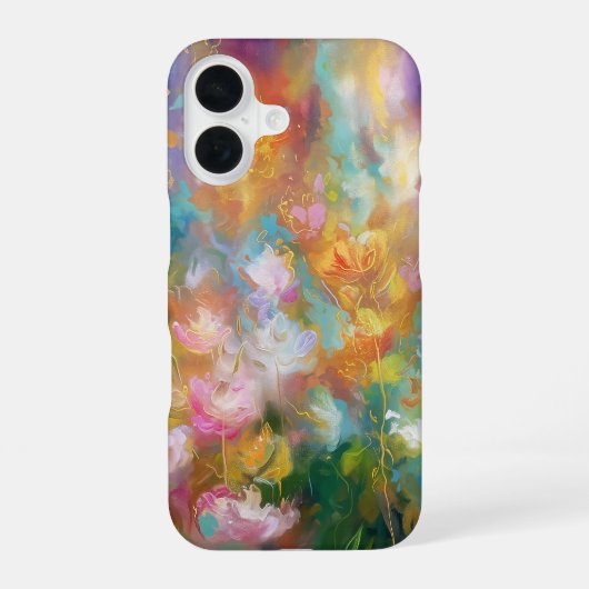 Abstracte kosmische bloemexplosie in pasteltinten iPhone 16 hoesje (Achterkant)