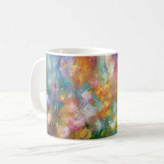 Abstracte kosmische bloemexplosie in pasteltinten koffiemok (Voorkant links)