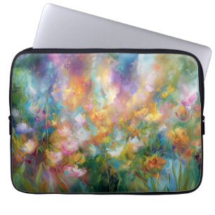 Abstracte kosmische bloemexplosie in pasteltinten laptop sleeve