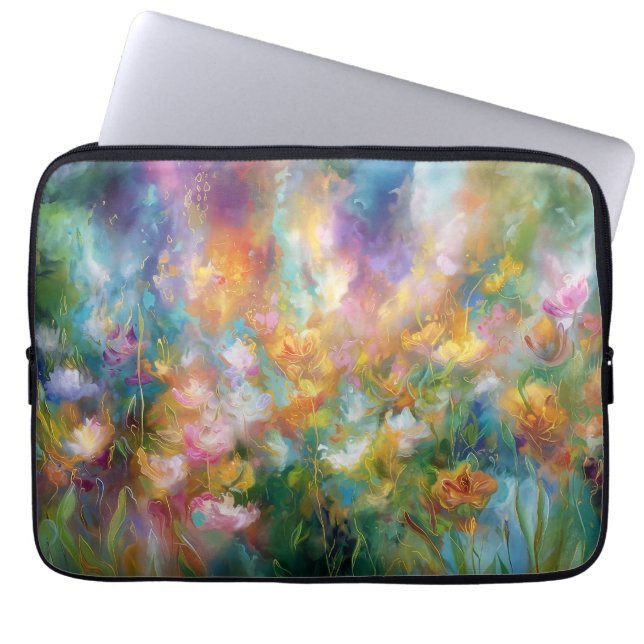 Abstracte kosmische bloemexplosie in pasteltinten laptop sleeve (Voorkant)