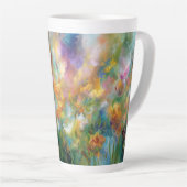 Abstracte kosmische bloemexplosie in pasteltinten latte mok (Rechterhoek)