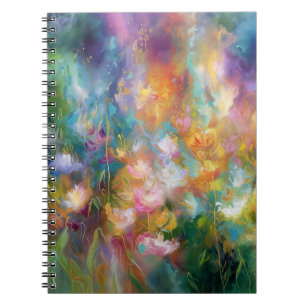 Abstracte kosmische bloemexplosie in pasteltinten notitieboek
