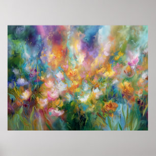 Abstracte kosmische bloemexplosie in pasteltinten poster