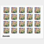 Abstracte kosmische bloemexplosie in pasteltinten vierkante sticker (Vel)