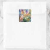 Abstracte kosmische bloemexplosie in pasteltinten vierkante sticker (Tas)