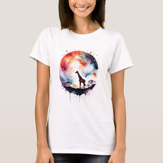 Abstracte kosmische Giraffe T-shirt (Voorkant)