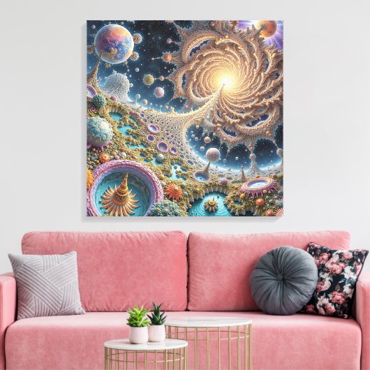 Abstracte kosmische harmonie met mandala-energie canvas afdruk (Insitu (Woonkamer))