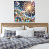 Abstracte kosmische harmonie met mandala-energie canvas afdruk (Insitu (Slaapkamer))