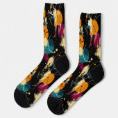 Abstracte Kosmische Splash Zwarte Sokken met Vetge (Links)