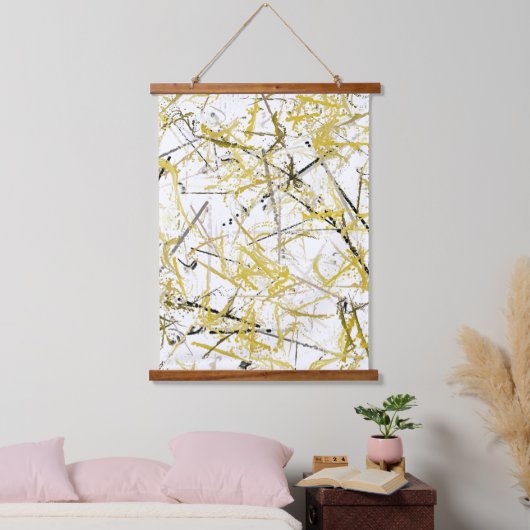 Abstracte Krabbels - Mosterd Bruin Hangend Wandkleed (Slaapkamer)