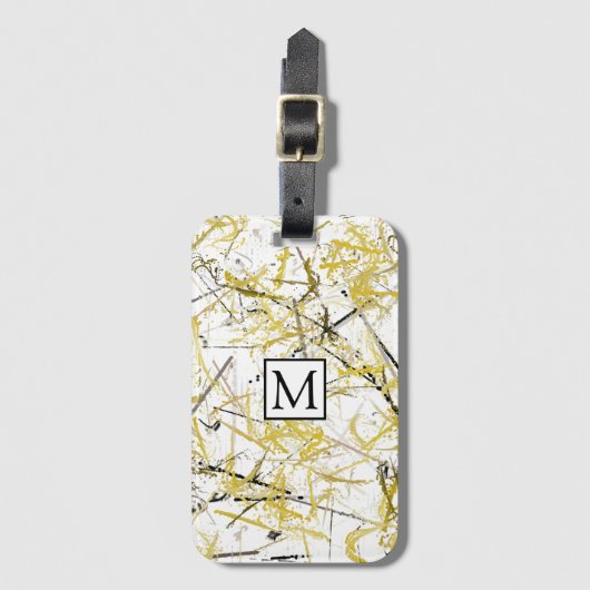Abstracte Krabbels - Mosterd en Bruin Bagagelabel (Voorkant (verticaal))