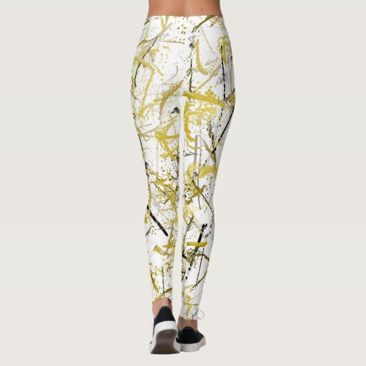 Abstracte Krabbels - Mosterd en Bruin Leggings (Achterkant)