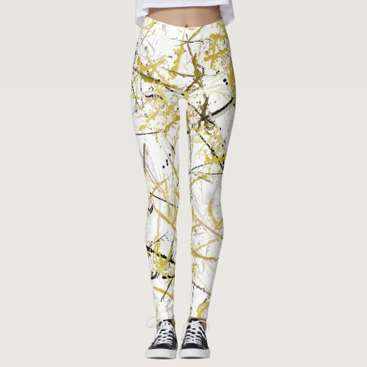 Abstracte Krabbels - Mosterd en Bruin Leggings (Voorkant)