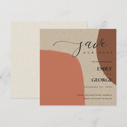 ABSTRACTE KRAFT TERRACOTTA RED BEWAREN DE DATUM KA BEDANKKAART (Voorkant / Achterkant)