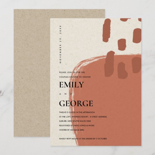 ABSTRACTE KRAFT TERRACOTTA RED COUPLE SHOWER KAART (Voorkant / Achterkant)