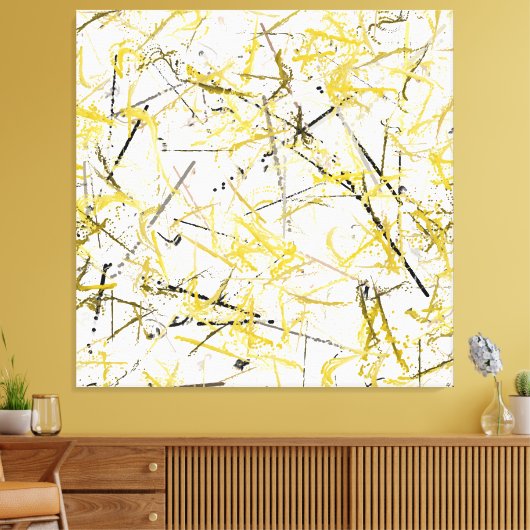 Abstracte kribbels - Mosterd en bruin Canvas Afdruk (Insitu (Woonkamer))