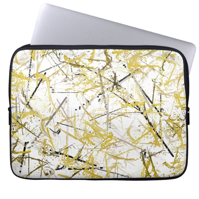 Abstracte kribbels - Mosterd en bruin Laptop Sleeve (Voorkant)