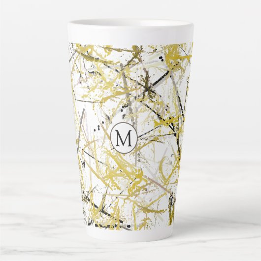 Abstracte kribbels - Mosterd en bruin Latte Mok (Voorkant)