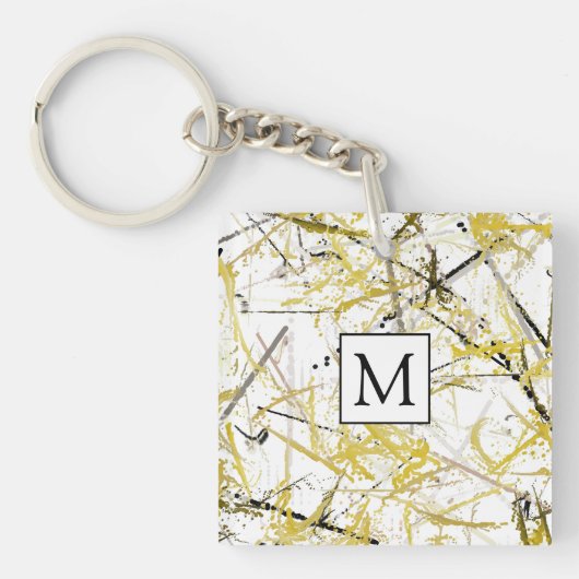 Abstracte kribbels - Mosterd en bruin Sleutelhanger (Voorkant)