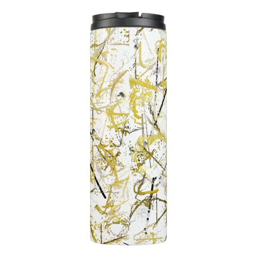 Abstracte kribbels - Mosterd en bruin Thermosbeker (Achterkant)