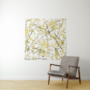 Abstracte kribbels - Mosterd en bruin Wandkleed