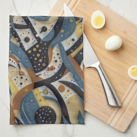 Abstracte kronkels, stippen en zigzagpatronen theedoek (Quarter Fold)