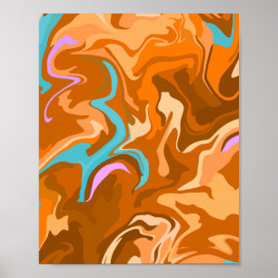 Abstracte krullen in oranje en lichtblauw poster