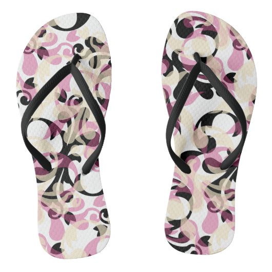 Abstracte Krullende Zwarte Roze Golven Teenslippers (Voetbed)