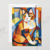 Abstracte kubist Calico Cat Briefkaart (Voorkant / Achterkant)