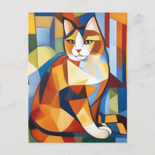 Abstracte kubist Calico Cat Briefkaart (Voorkant)